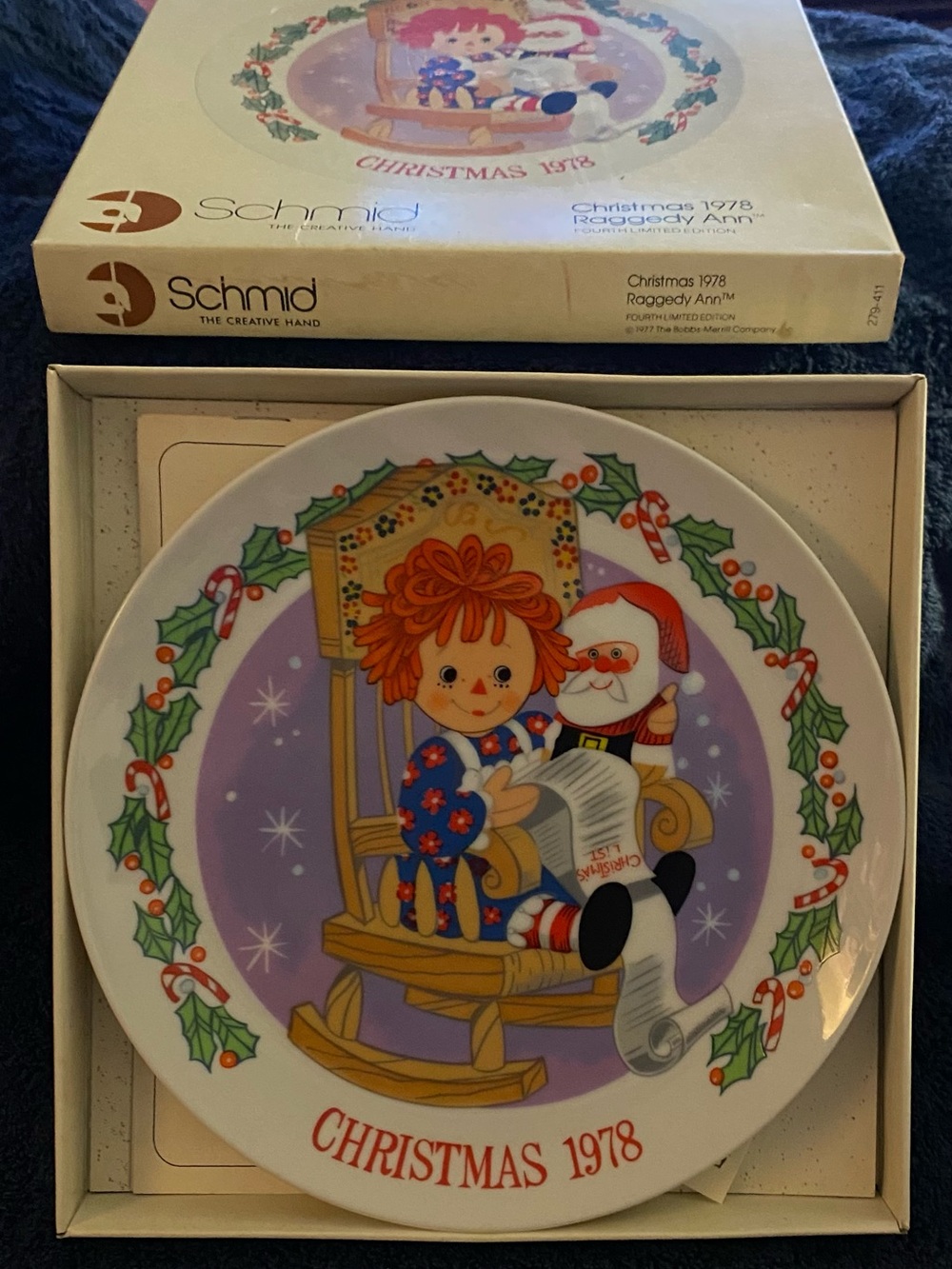 Schmid Raggedy Ann Christmas Decorative Plate - Purple